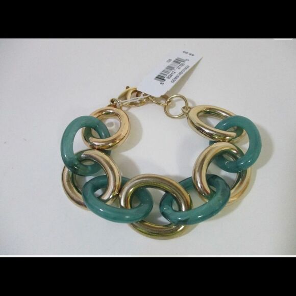 *Lee Angel* Signature Mixed Media Link Bracelet NWT Teal Aqua - Picture 1 of 8